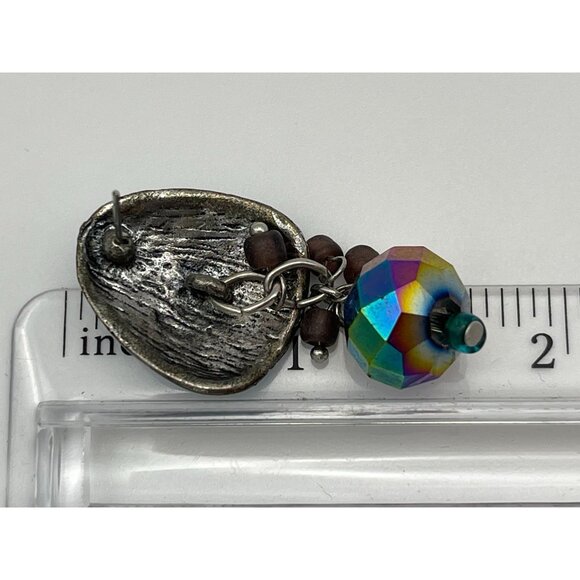 Iridescent Post Back Dangle Earrings Blues Greens Pinks 2" - Picture 5 of 6